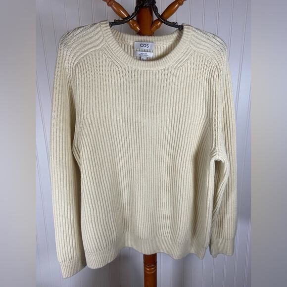 COS 100% Wool Women's Cream Ribbed Oversized Sweater – Size XL - Picture 2 of 6